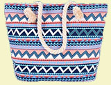 Strandtasche Shopper Damen Aufdruck Muster Geometrie Groß XL mit Reißverschluss Blau 